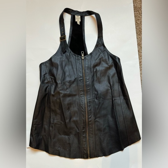 XCVI Perforated black Leather Motorcycle Vest Sleeveless Racerback in W’s small - Picture 1 of 7